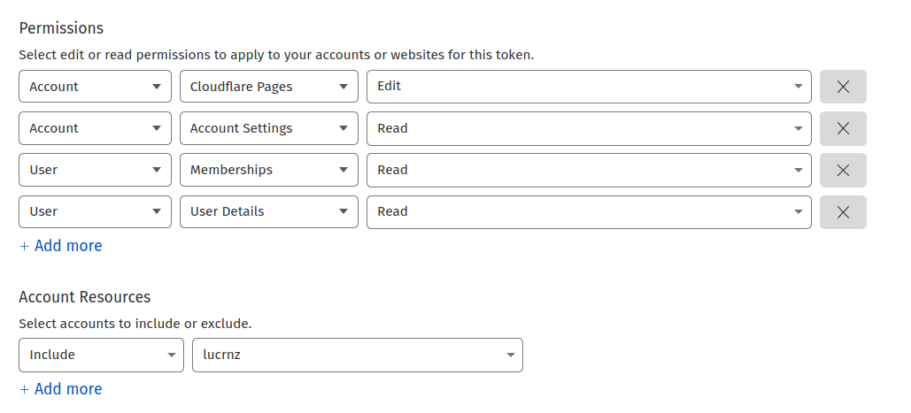 Screenshot of the permissions